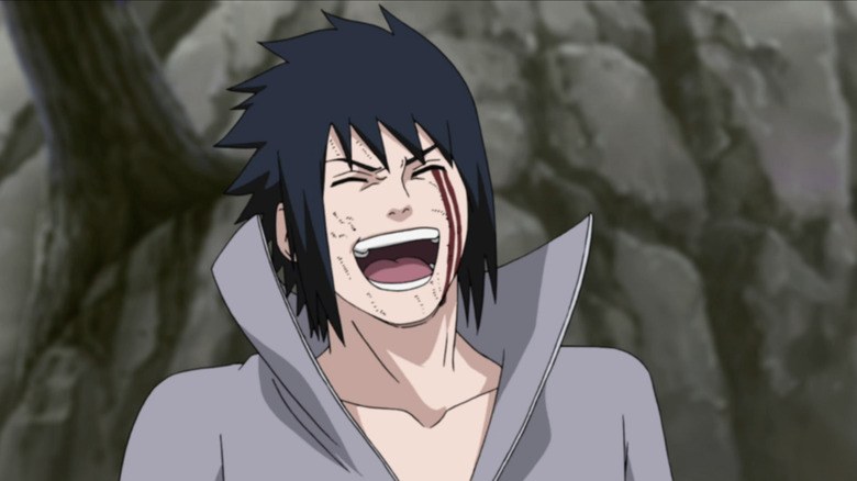 Sasuke laughs during battle