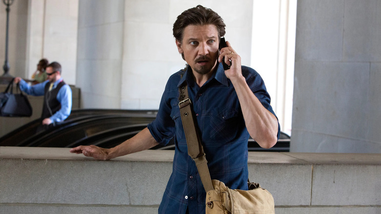 Jeremy Renner on his cell phone