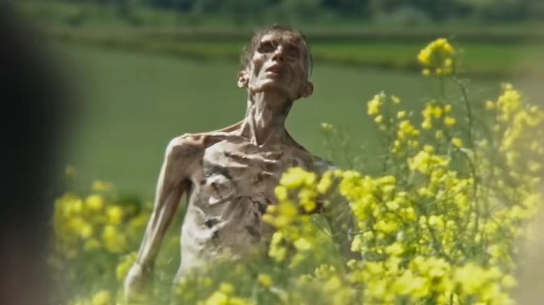 Zombie Jim rising from flowers