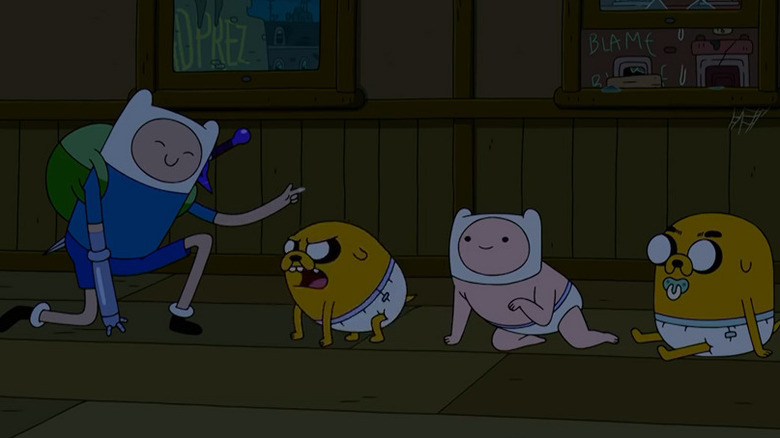 Finn with visions of baby Finn and Jake