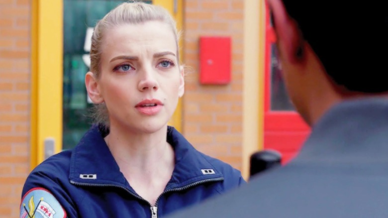 A firefighter looks left Chicago Fire