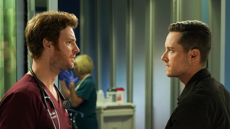 Chicago Med Nick Gehlfuss talks to a patient