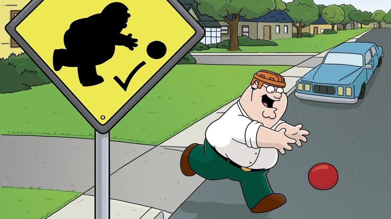 Peter chases ball into road