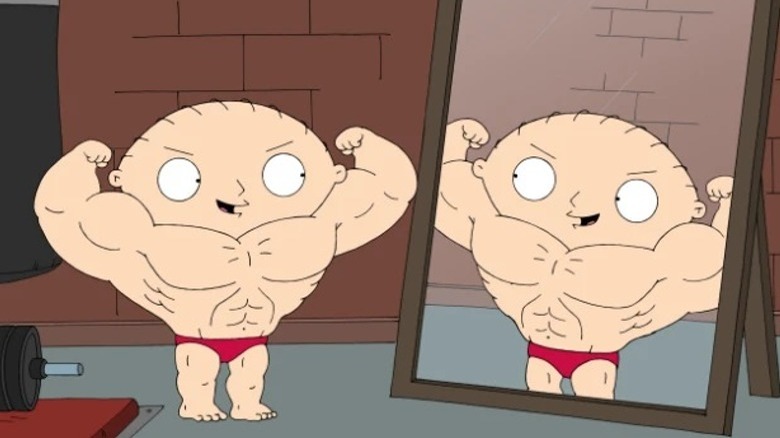 Rippie Stewie flexes in mirror