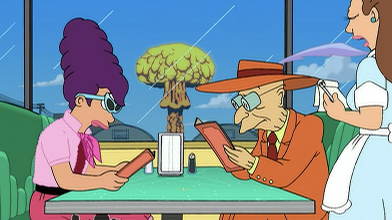 Leela and Farnsworth in diner