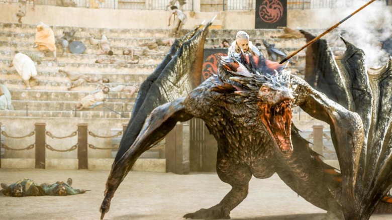 Daenerys climbs aboard Drogon