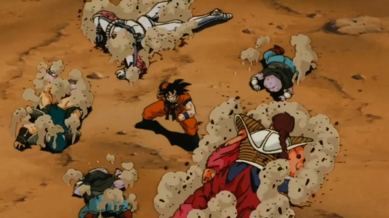 Turles' henchmen fall around Goku