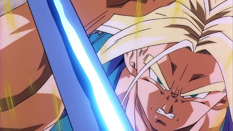 Trunks blocks Gokua's sword