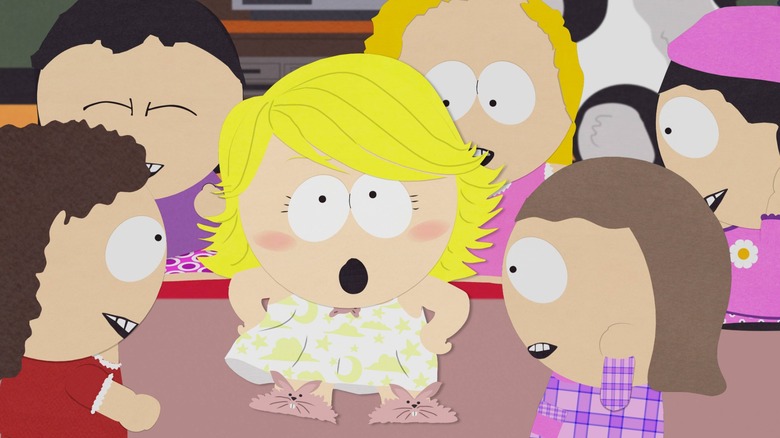 Butters as Marjorine at a slumber party