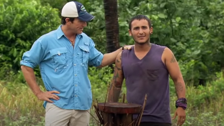 Jeff Probst comforting Brandon Hantz