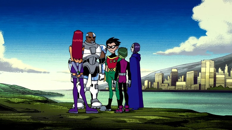 Teen Titans standing on island