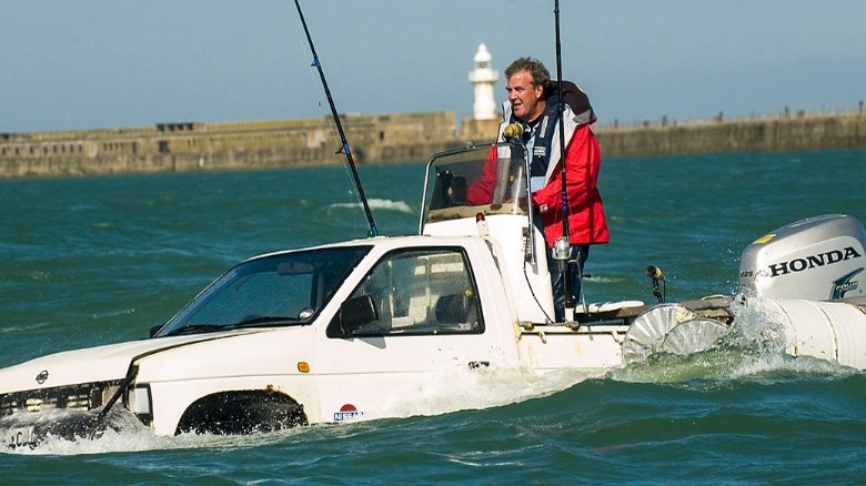 Jeremy Clarkson driving amphibious car