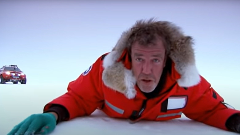 Jeremy Clarkson lying in the snow