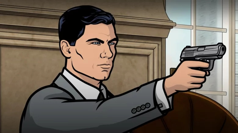 Sterling Archer points a gun