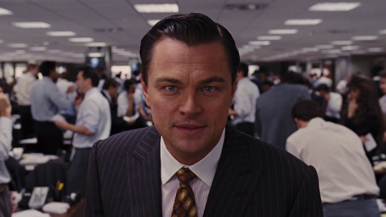 Leonardo DiCaprio as Jordan Belfort, speaking