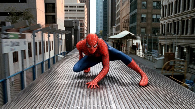 Tobey Maguire atop a train