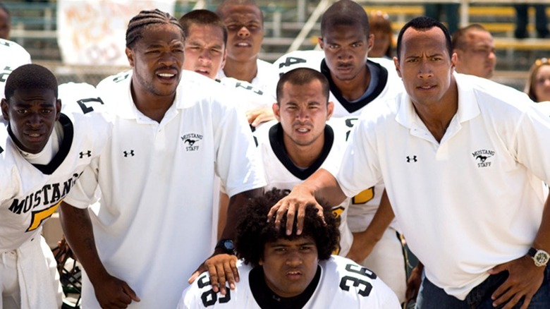 Football players look at the field