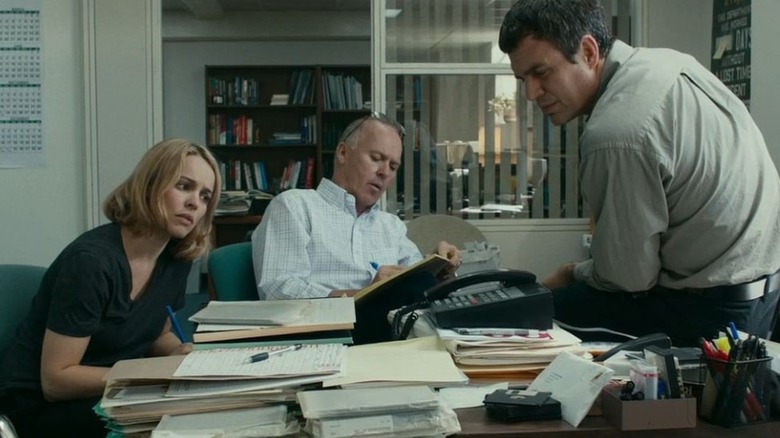 McAdams, Keaton, and Ruffalo sitting in office