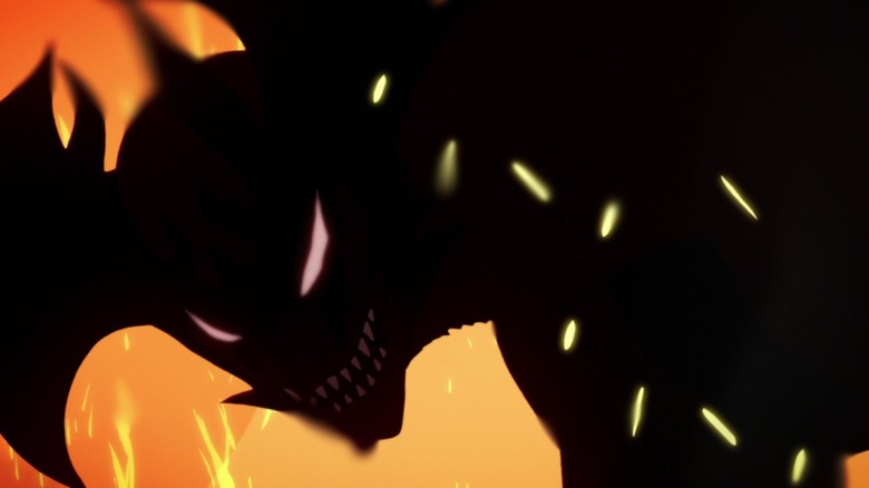 Devilman grinning cruelly in flames