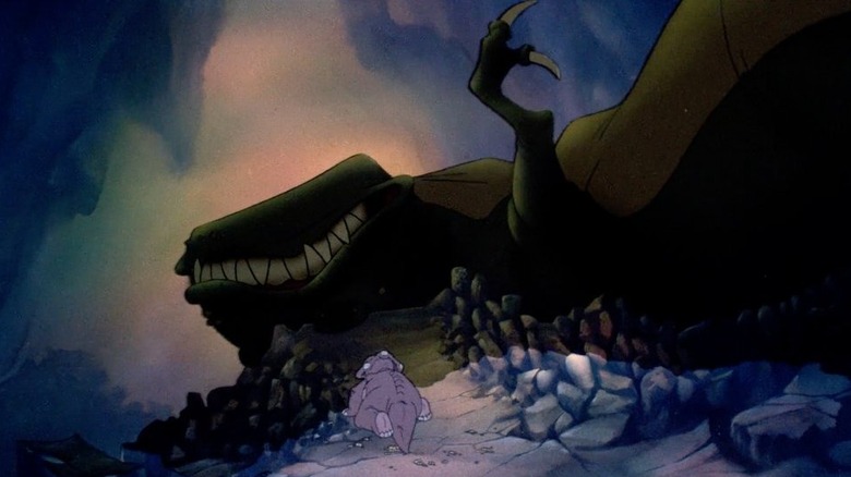 Littlefoot approaching dead T-rex