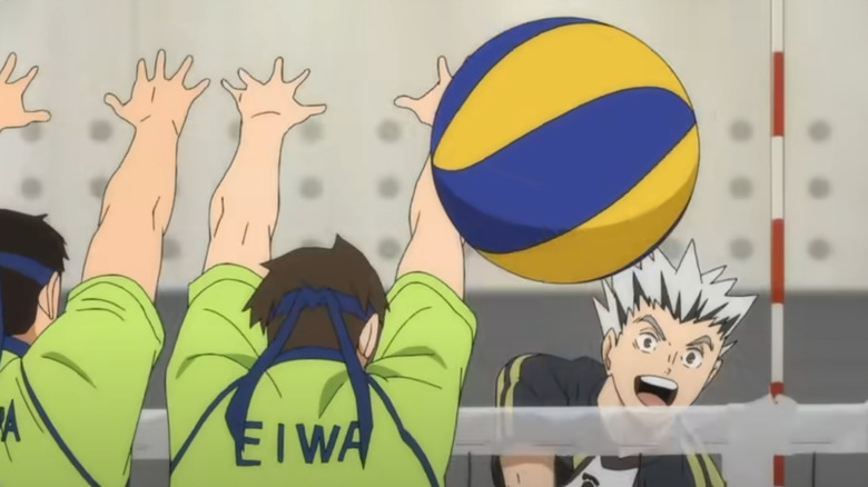 Bokuto spikes the ball