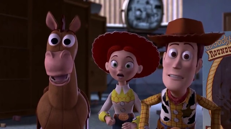 Bullseye, Jessie, and Woody are surprised in Toy Story 2
