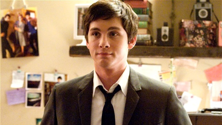 Logan Lerman wearing a suit