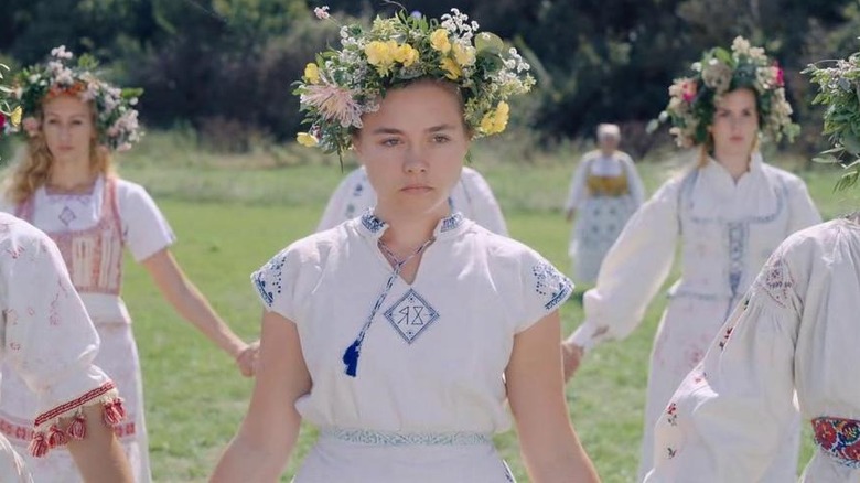 Florence Pugh wearing flower crown