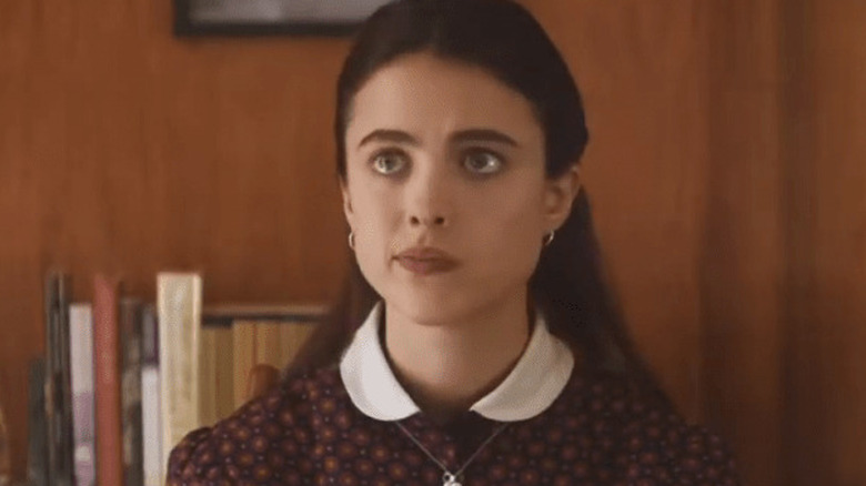 Margaret Qualley purses lips