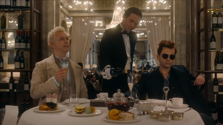 Aziraphale and Crowley in restaurant