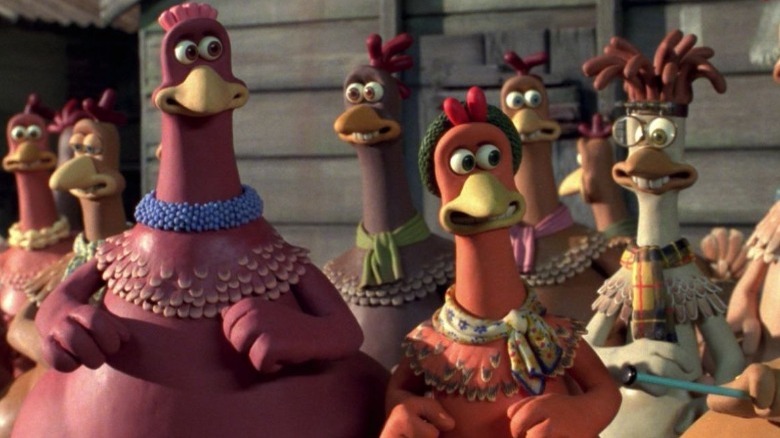 A group of worried chickens