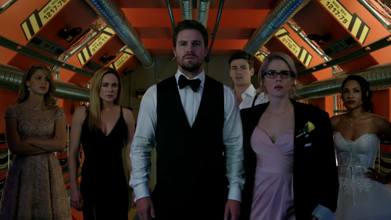 Arrow cast looking concerned