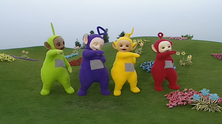 Dipsy, Tinky Winky, Laa-Laa, and Po dancing