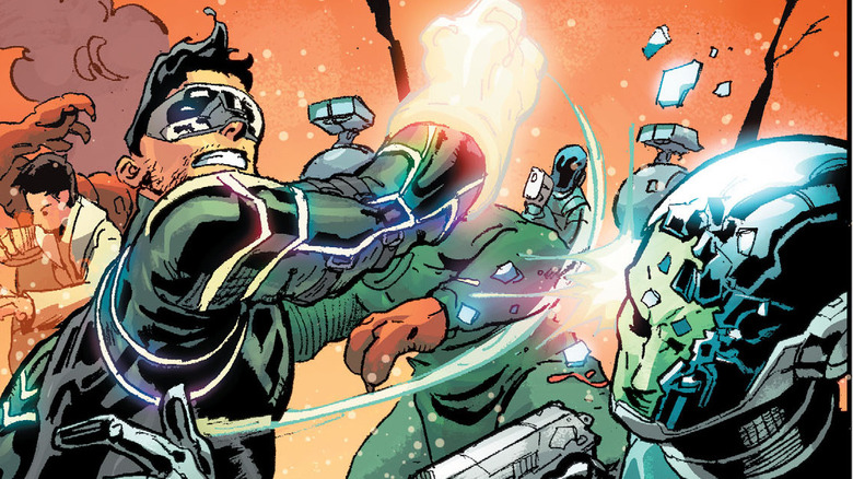 Kyle Rayner fighting an alien