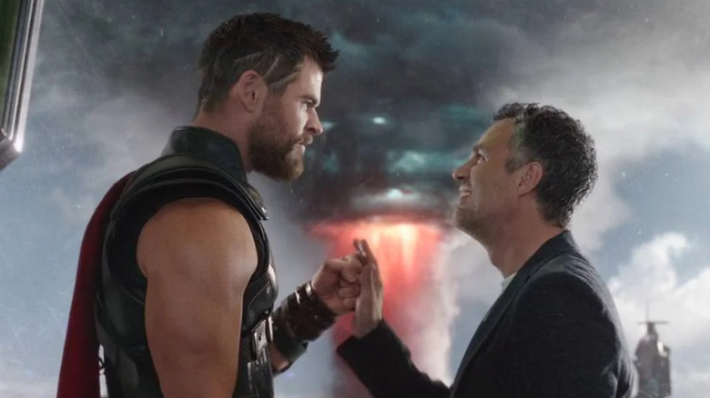 Thor and Banner fist bump...sort of