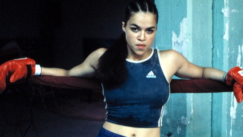 Michelle Rodriguez leaning against ropes