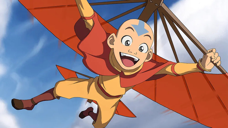 Aang flies in the air