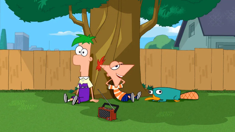 Phineas, Ferb, and Perry relax