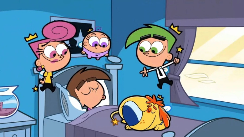 Fairy godparents watch Timmy sleep