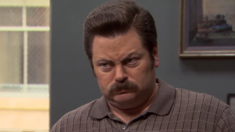 Ron Swanson looks angry