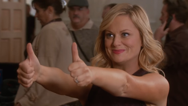 Leslie Knope gives two thumbs up