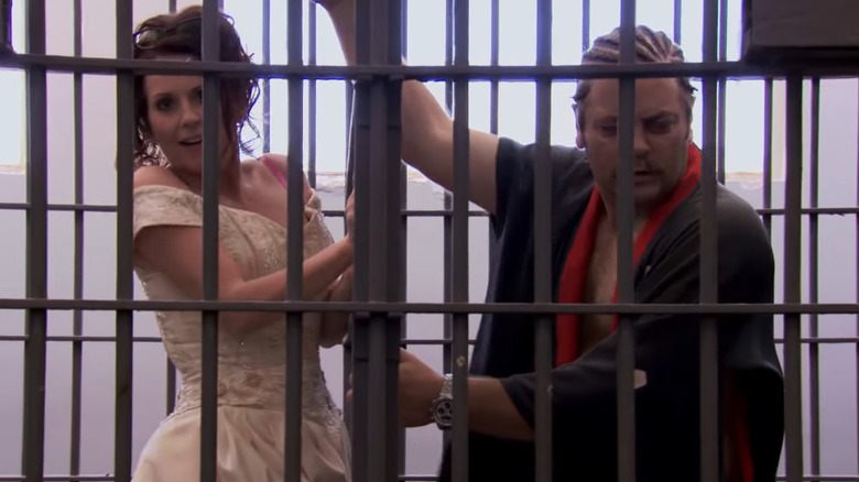 Tammy 2 and Ron Swanson in a jail cell
