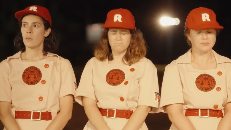 Rockford Peaches players grimacing