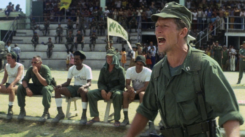 Marines playing soccer at Vietnam military base