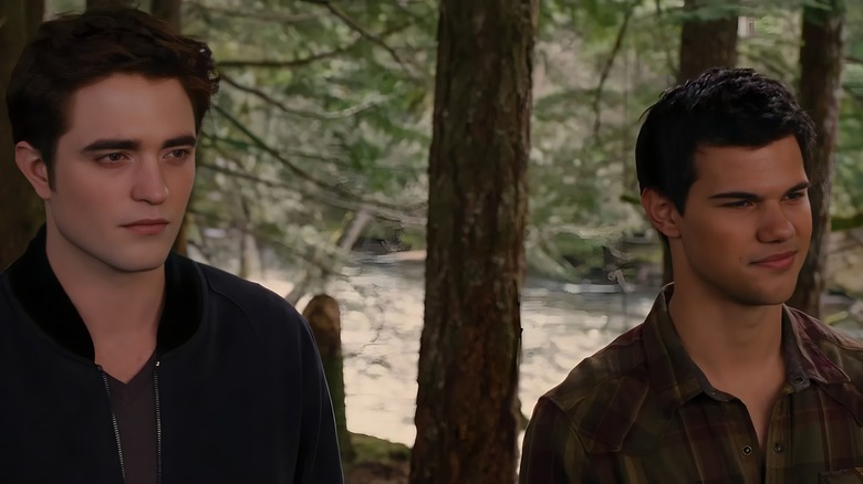 Edward and Jacob together in forest