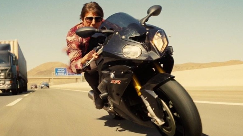 Ethan Hunt rides motorcycle