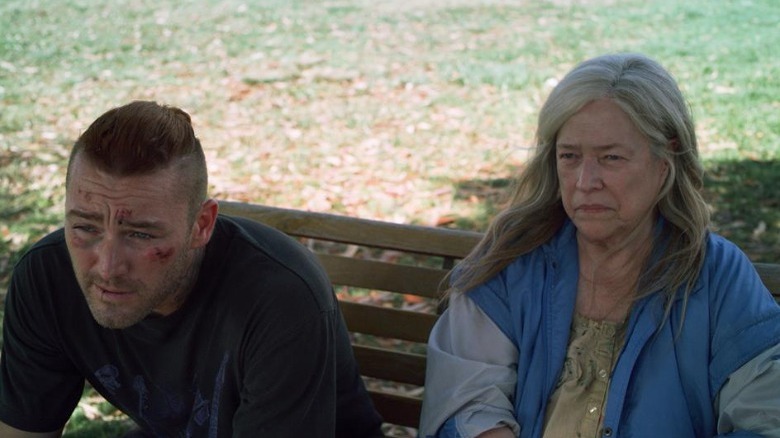 Marvin and Bernadette sitting on park bench