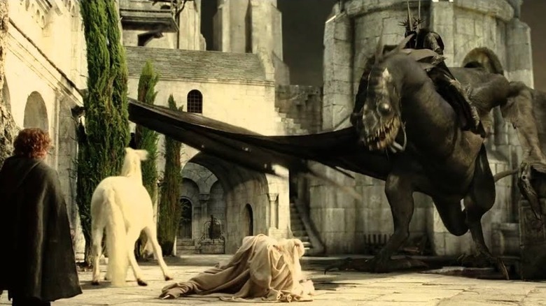 The Witch-King knocks Gandalf from his horse