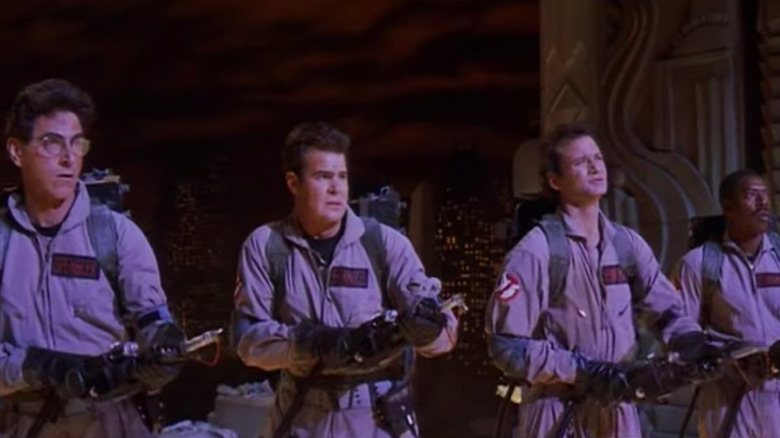 The Ghostbusters wielding their proton packs