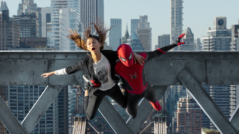 Spider-Man flies with MJ